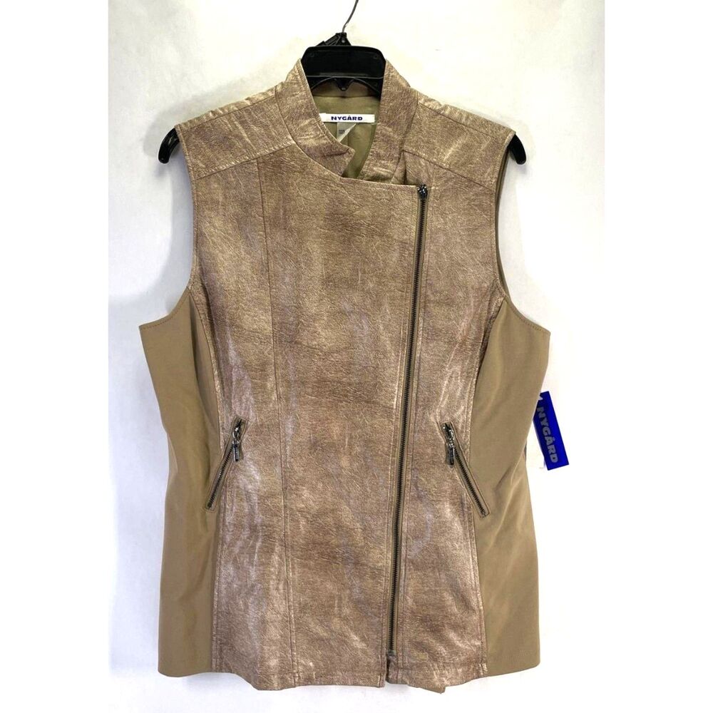 Nygard Faux Leather Moto Vest Rose Gold Taupe Asymmetrical Zip Women XL NWT